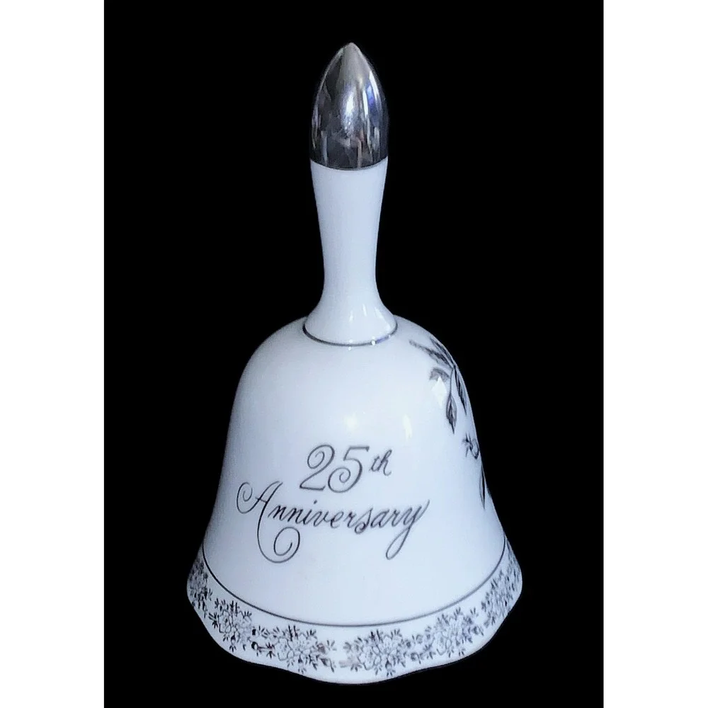 1950's Norcrest Japan MCM Era Silver Rose Dinner Bell 25th Anniversary EXC 5.25